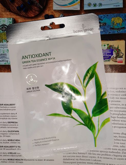 BeauuGreen Maska do twarzy w płacie, Antioxidant, Green Tea Essence Mask 