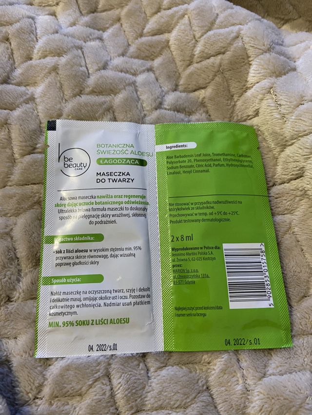 Botaniczna swiezosc aloesu be Beauty maseczka 