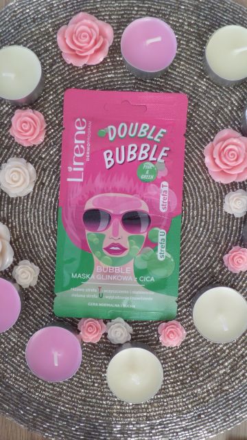 Lirene Double Bubble, Maska do twarzy, Glinkowa, Z Cica, Cera normalna i sucha, Pink & Green