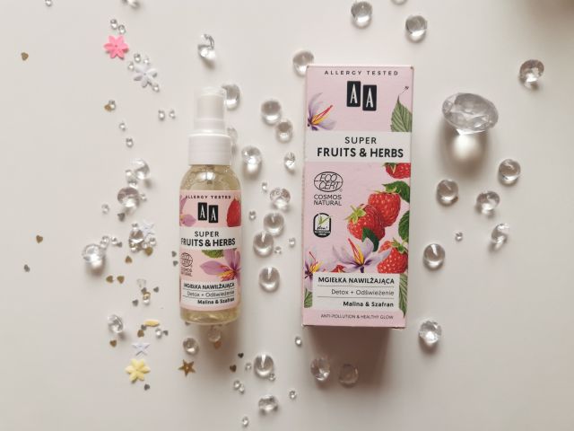 AA Super Fruits & Herbs, Mgiełka nawilżająca, Detox + Odświeżenie, Malina & szafran