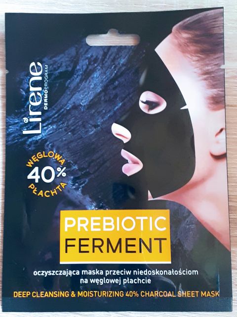 Lirene Prebiotic Ferment, Maska do twarzy na węglowej płachcie, Oczyszczająca, Przeciw niedoskonałościom