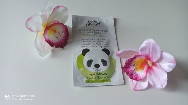 Selfie Project Maska oczyszczajaca na tkaninie, #BravePanda, węgiel aktywny i green bamboo