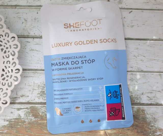 SheFoot Maska do stóp w formie skarpetek, Luxury Golden Socks, Złota, Zmiękczająca