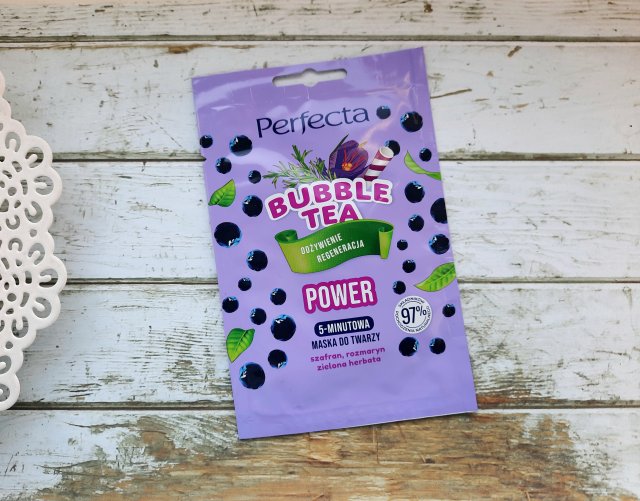 Perfecta Bubble Tea, Maska do twarzy, Power, Odżywienie i Regeneracja, 5-minutowa, Szafran, rozmaryn, zielona herbata