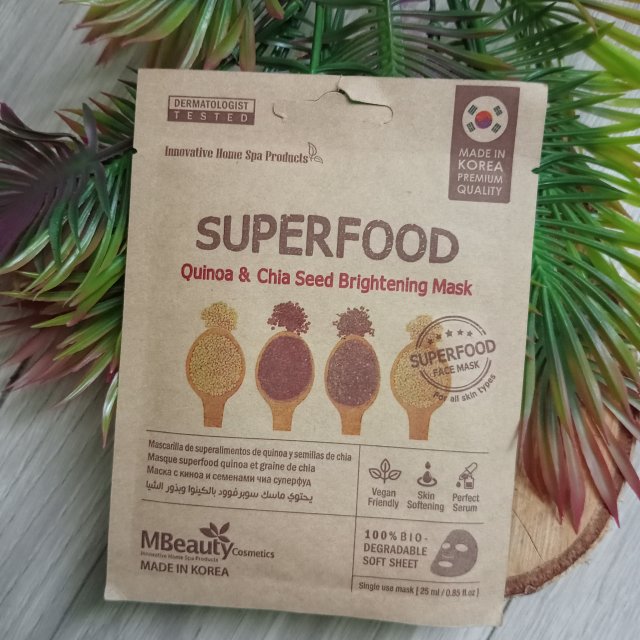 MBeauty Cosmetics Maska do twarzy w płacie, Superfood, Quinoa & Chia Seed, Brightening, Rozświetlająca