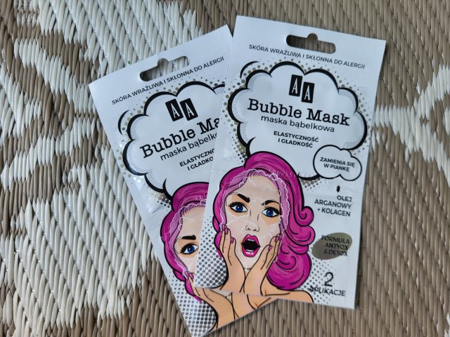 AA Bubble Mask, Maska bąbelkowa do twarzy, Elastyczność i gładkość, Olej arganowy + kolagen