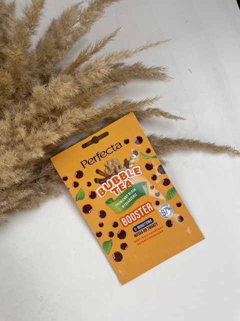 Perfecta Bubble Tea, Maska do twarzy, Booster, Imbir, Kora cynamonu, Herbata kombucha, Promienny blask i wygładzenie 