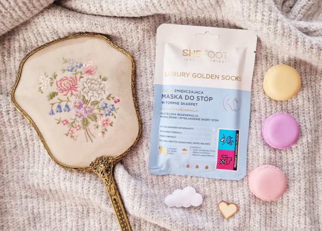SheFoot Maska do stóp w formie skarpetek, Luxury Golden Socks, Złota, Zmiękczająca