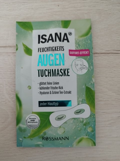 Isana Maska na okolice oczu w płacie, Nawilżająca, Hialuron i wyciąg z zielonej herbaty, Do każdego rodzaju skóry