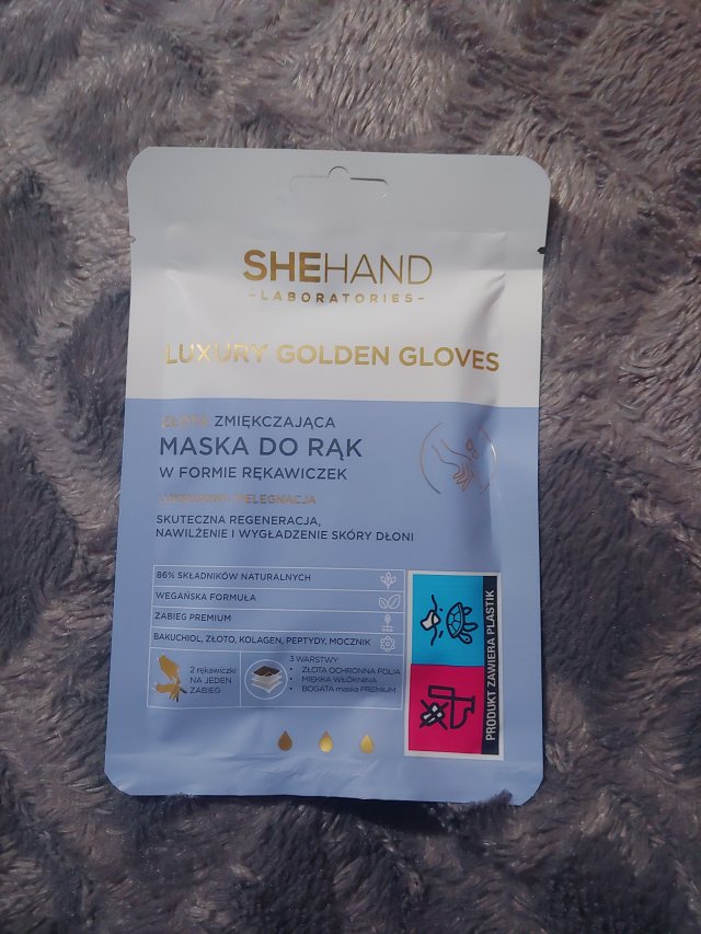 SheHand Maska do rąk w formie rękawiczek, Luksusowa Pielęgnacja, Luxury Golden Gloves, Złota, Zmiękczająca