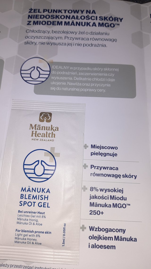 Mānuka Health Żel punktowy na niedoskonałości, Mānuka Blemish Spot Gel, Z miodem Manuka MGO