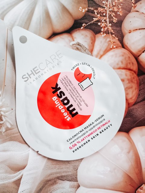 Shecare Maska-serum do twarzy, szyi i dekoltu, Phenomen Skin Beauty, Całonocna, Rewitalizująco-ujędrniająca, 0,06% aktywnego retinalu, Sleeping Mask