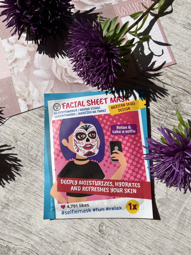Mascot Europe Maska do twarzy w płacie, Relax & Take a Selfie, Mexican Skull Design