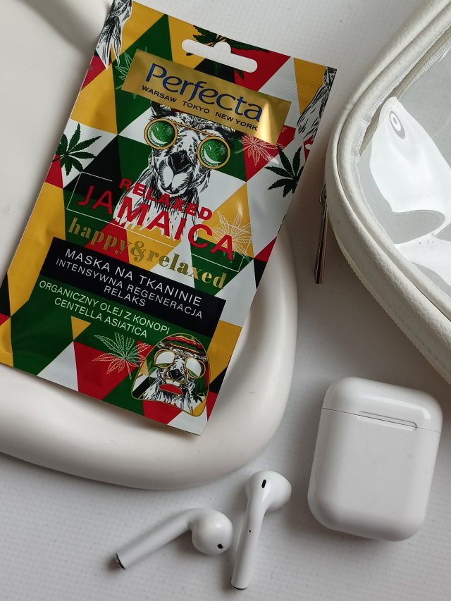 Perfecta Relaxed Jamaica, Happy & Relaxed, Maska na tkaninie, Intensywna regeneracja, Relaks, Organiczny olej z konopi Centella Asiatica 