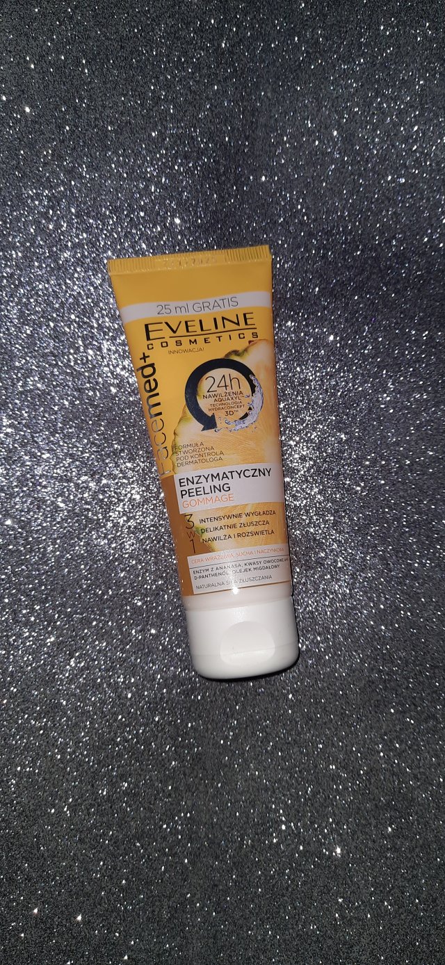Eveline Facemed +, Peeling do twarzy, Enzymatyczny, Gommage, aczynkowa, Enzym z ananasa, kwasy owocowe AHA, D-Panthenol, olejek migdałowy
