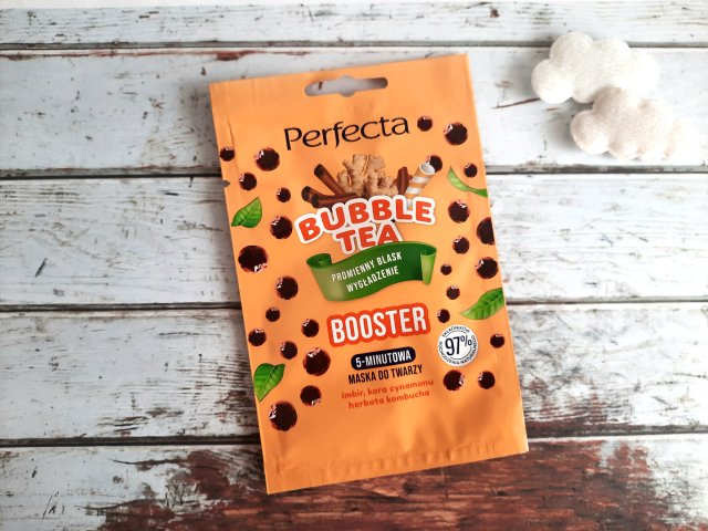 Perfecta Bubble Tea, Maska do twarzy, Booster, Imbir, Kora cynamonu, Herbata kombucha, Promienny blask i wygładzenie 