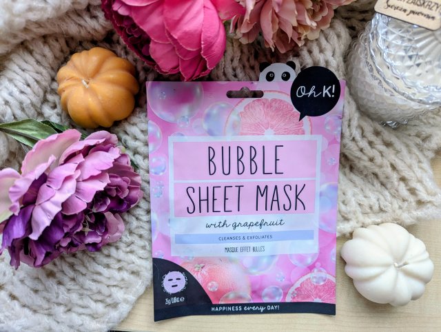 Oh K! Maska do twarzy w płacie, Bąblująca, Bubble Sheet Mask, Exfoliate & Cleanse