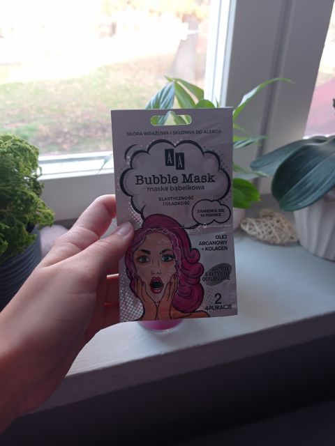 AA Bubble Mask, Maska bąbelkowa do twarzy, Elastyczność i gładkość, Olej arganowy + kolagen