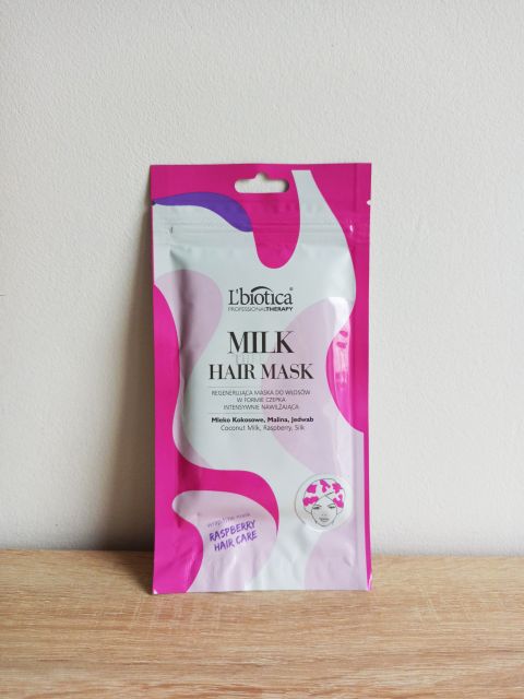 L'biotica Milk Therapy, Maska do włosów w formie czepka, Regenerująca, Mleko kokosowe, malina, jedwab