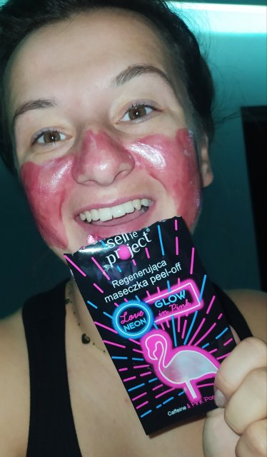 Selfie Project Love Neon, Maseczka do twarzy, Regenerująca, Peel-off, Glow In Pink, Kofeina i różowe pomelo