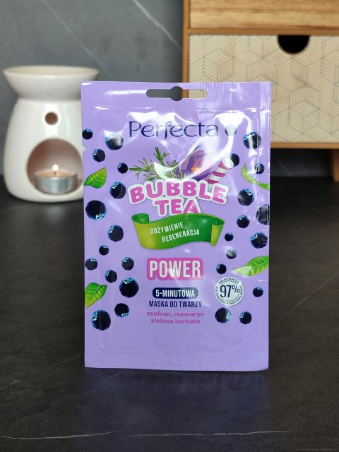 Perfecta Bubble Tea, Maska do twarzy, Power, Odżywienie i Regeneracja, 5-minutowa, Szafran, rozmaryn, zielona herbata