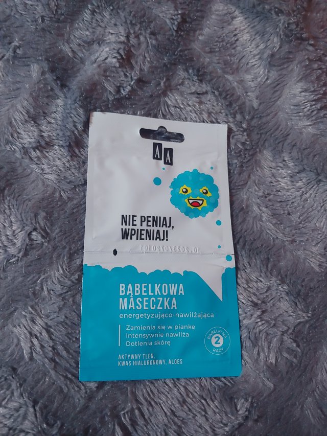 AA Maseczka do twarzy, Bąbelkowa, Energetyzująco- Nawilżająca, Aktywny tlen, Kwas hialuronowy, Aloes
