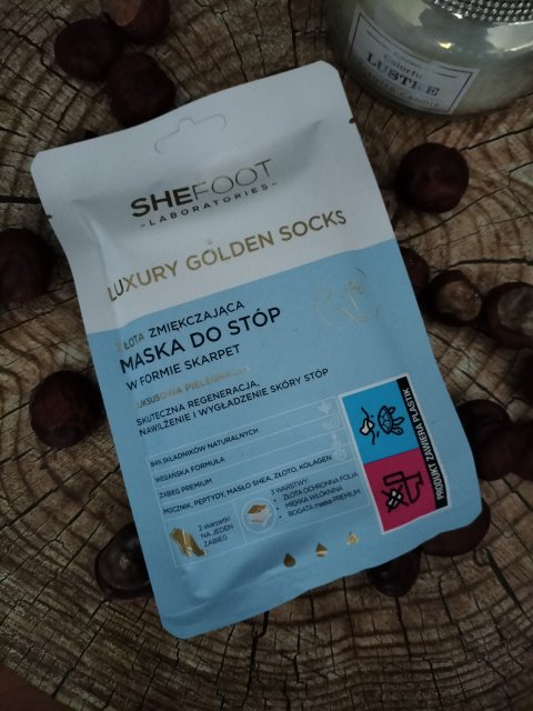 SheFoot Maska do stóp w formie skarpetek, Luxury Golden Socks, Złota, Zmiękczająca