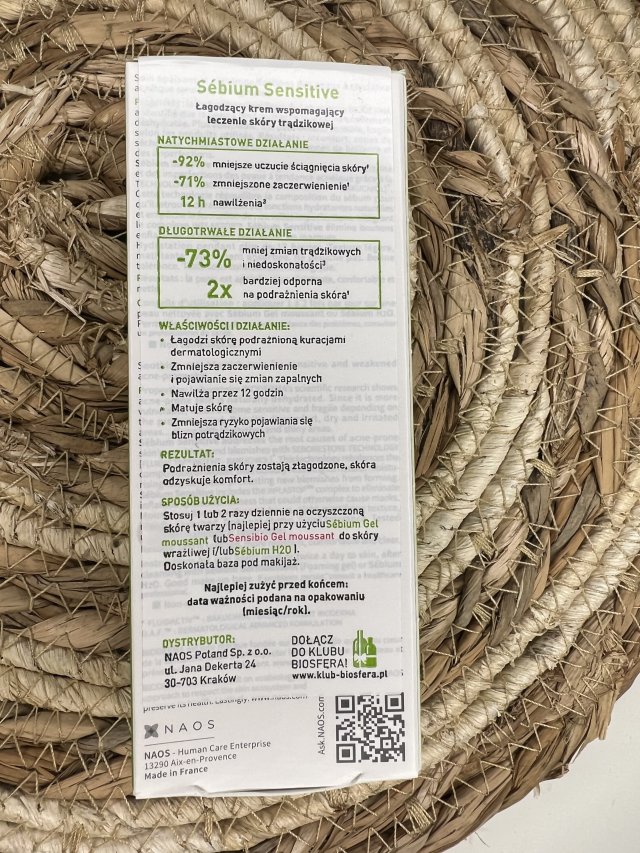 Bioderma Sébium Sensitive, Krem do twarzy, Łagodzący, przeciwtrądzikowy