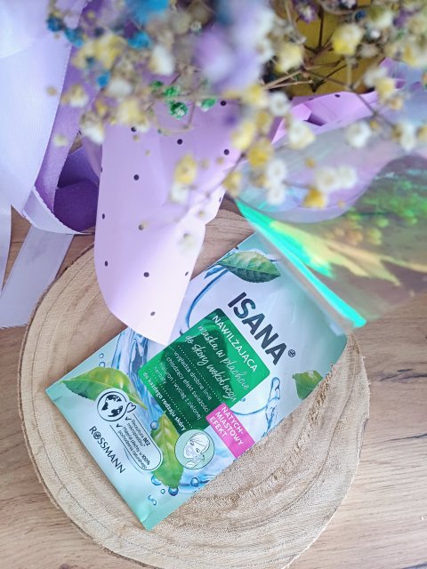 Isana Maska na okolice oczu w płacie, Nawilżająca, Hialuron i wyciąg z zielonej herbaty, Do każdego rodzaju skóry