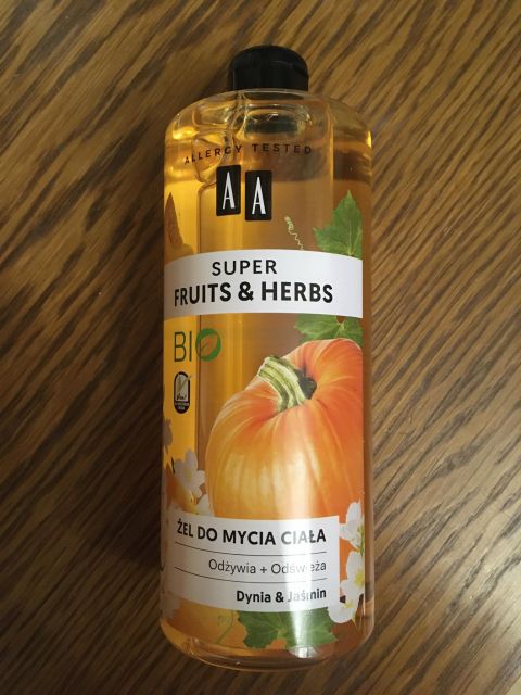 AA Super Fruit & Herbs, Żel do mycia ciała, Odżywia + odświeża, Dynia i Jaśmin