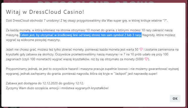 Urodzinowe kasyno DressCloud 