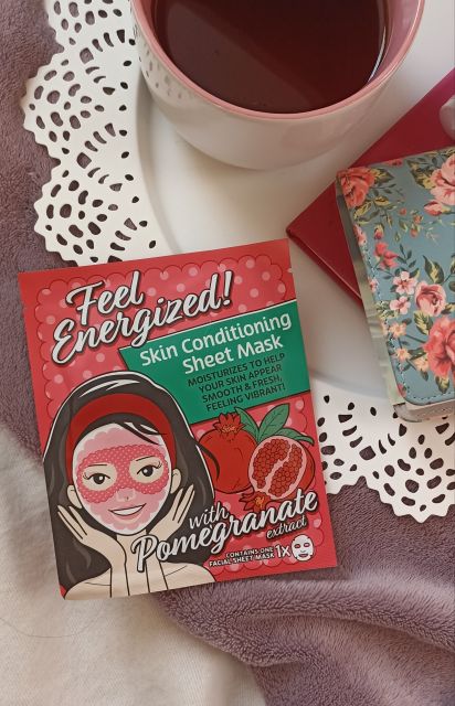 Mascot Europe Maska do twarzy w płacie, Feel Energized!, Skin Conditioning Sheet Mask, Z wyciągiem z granatu i kwasem hialuronowym