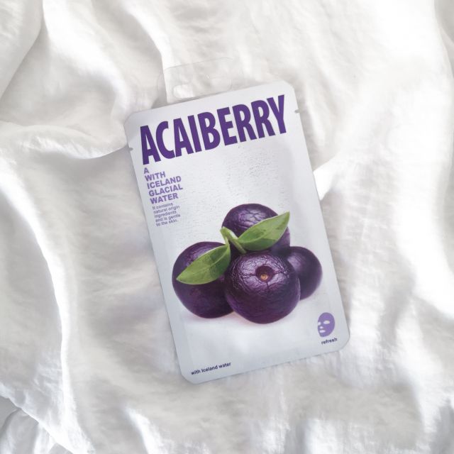 Mishe Maska do twarzy w płacie, Jagody Acai, Z wodą lodowcową