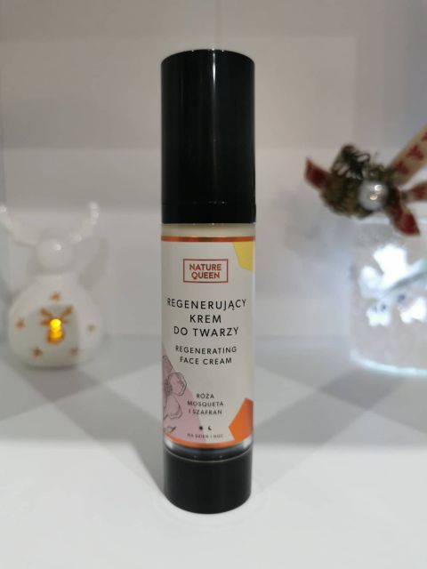 Nature Queen Krem do twarzy, Regenerujący, Róża mosqueta i szafran