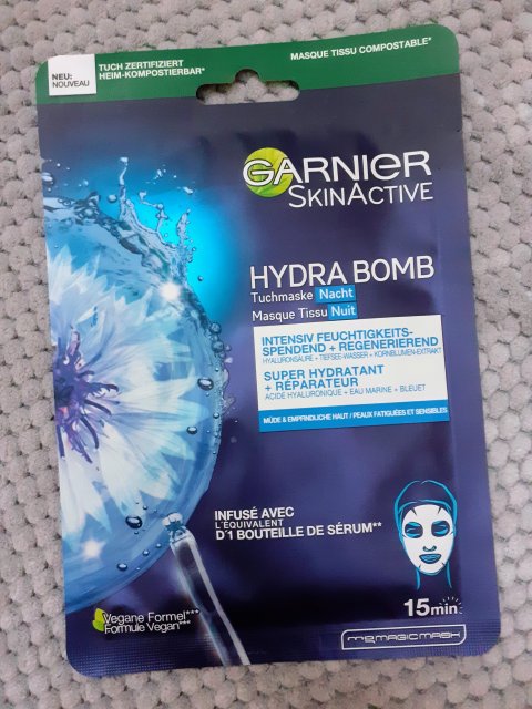 Garnier Skin Active, Maska do twarzy w płacie, Hydra Bomb, Nocne nawilżenie