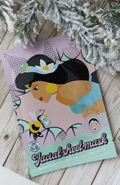 Topbrands Europe B.V. Disney Princess, Maska do twarzy w płacie, Odświeżająca i nawilżająca, Z ekstraktem z pomarańczy, Jasmine