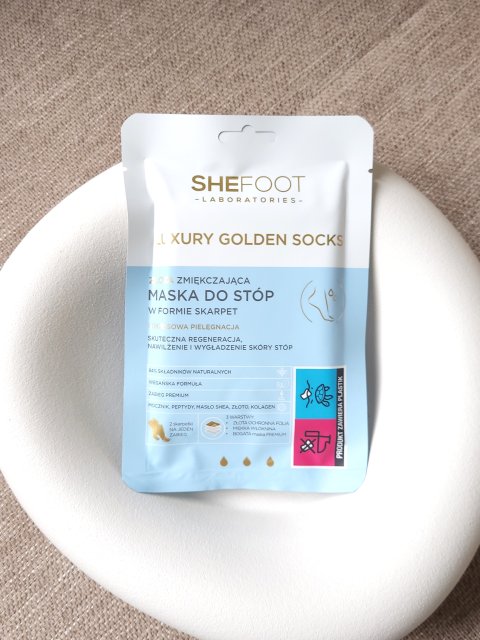 SheFoot Maska do stóp w formie skarpetek, Luxury Golden Socks, Złota, Zmiękczająca