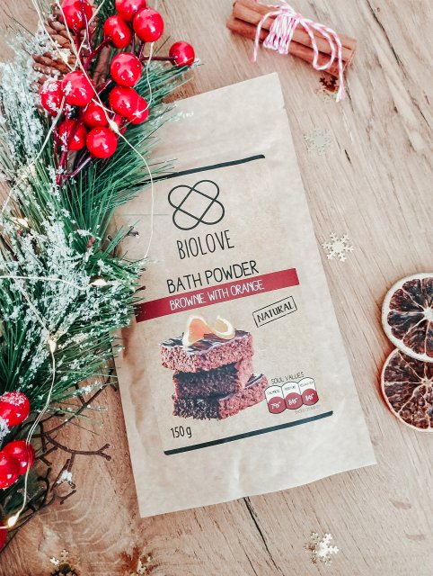 Biolove Puder do kąpieli, Brownie z pomarańczą