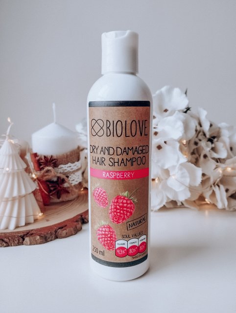 Biolove Szampon do włosów, Włosy suche i zniszczone, Malina