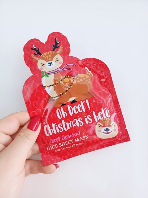 Maxbrands Marketing B.V. Maseczka do twarzy w płacie, Oh Deer! Christmas is Here, Formuła głęboko oczyszczająca, Olejek z drzewa herbacianego  
